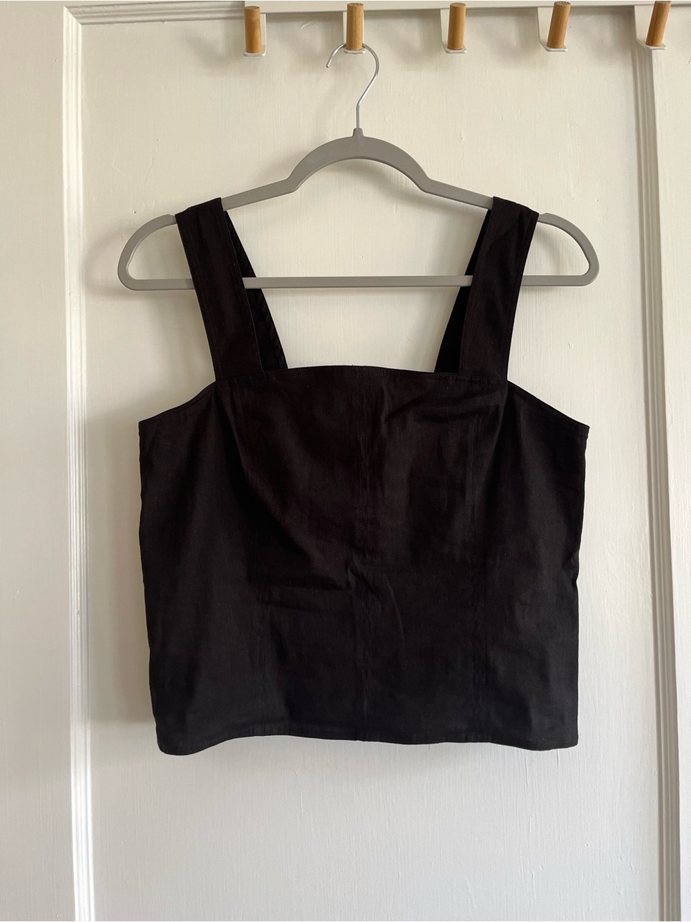 Vince Black Linen Square-Neck Crop Tank